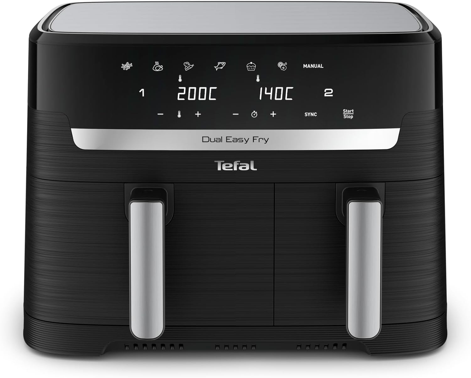 Tefal Dual Easy Fry Hot Air Fryer, 8.3 L Air Fryer, Two Dishwasher Safe Baskets, 7-in-1, 6-8 Servings, 15 Year Repairability, Energy Saving, Black, EY9018
