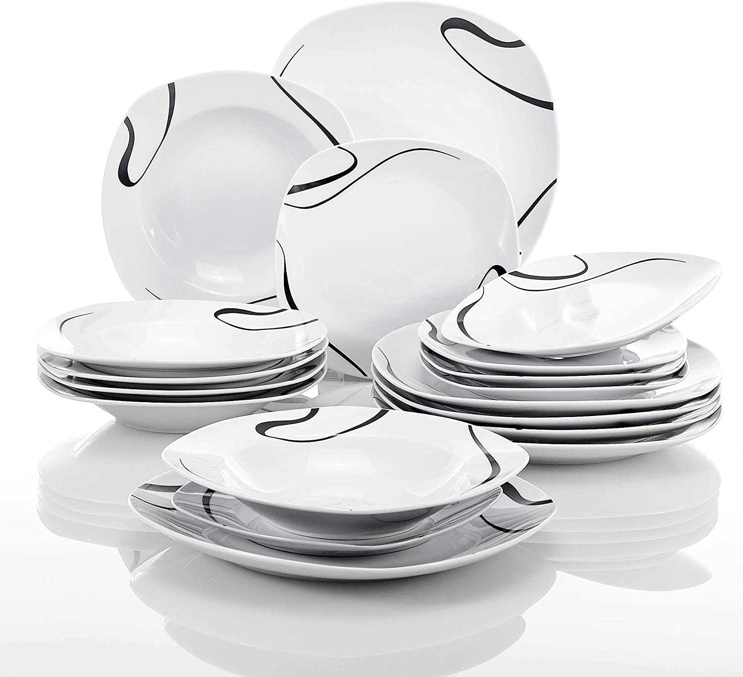 VEWEET Kayla Series Porcelain Crockery Set 36 Pieces for 12 People