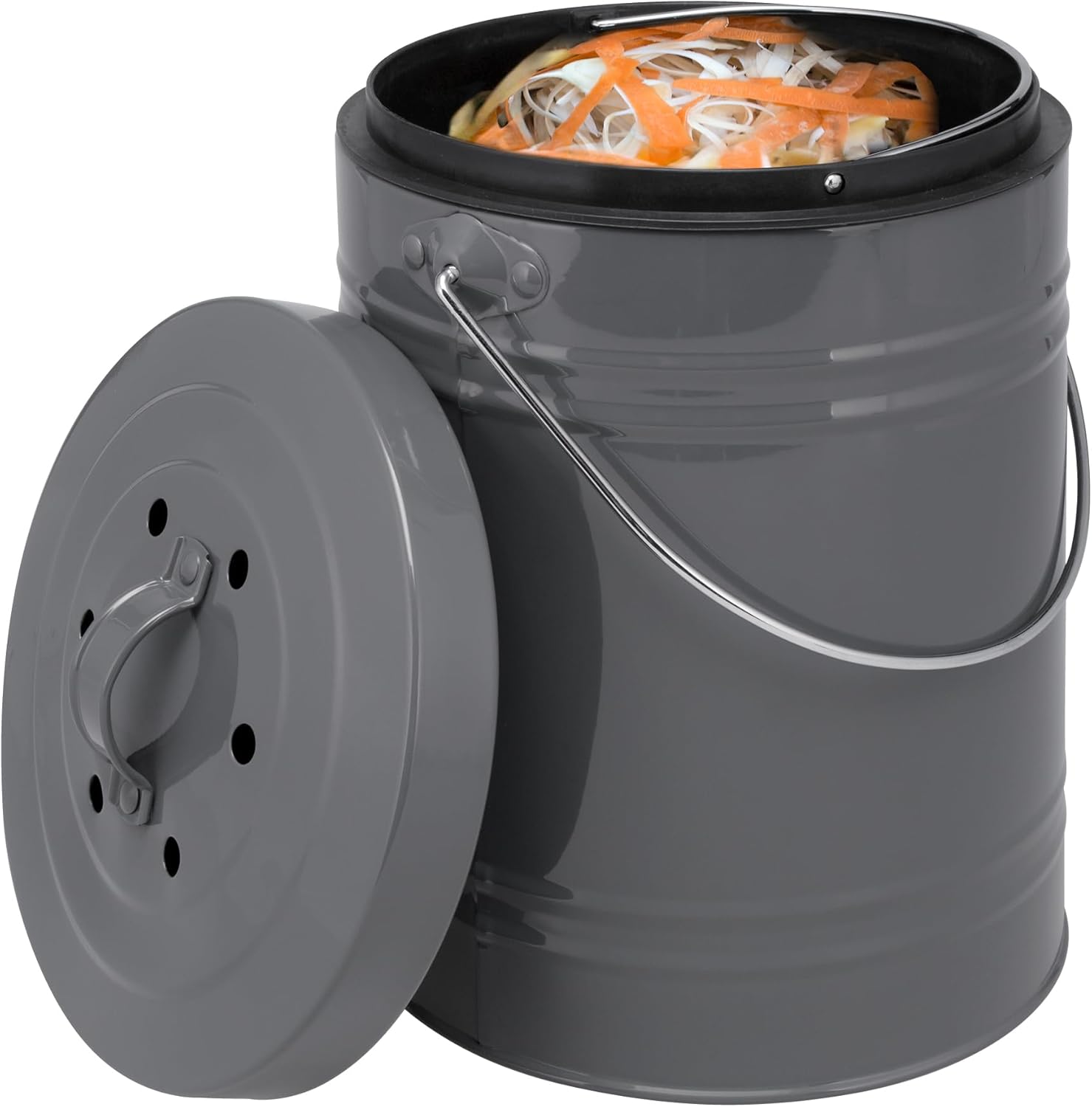 bremermann Compost Bin with 5 Liter Inner Bucket Activated Carbon Filter Organic Waste Bin (Grey)