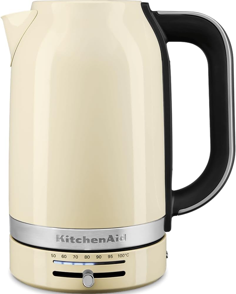 KitchenAid Kettle with Temperature Setting from 50 to 100 °C, Tea Maker with Temperature Display and Limescale Filter 1.7 L, Electric 2400 Watt (Cream)