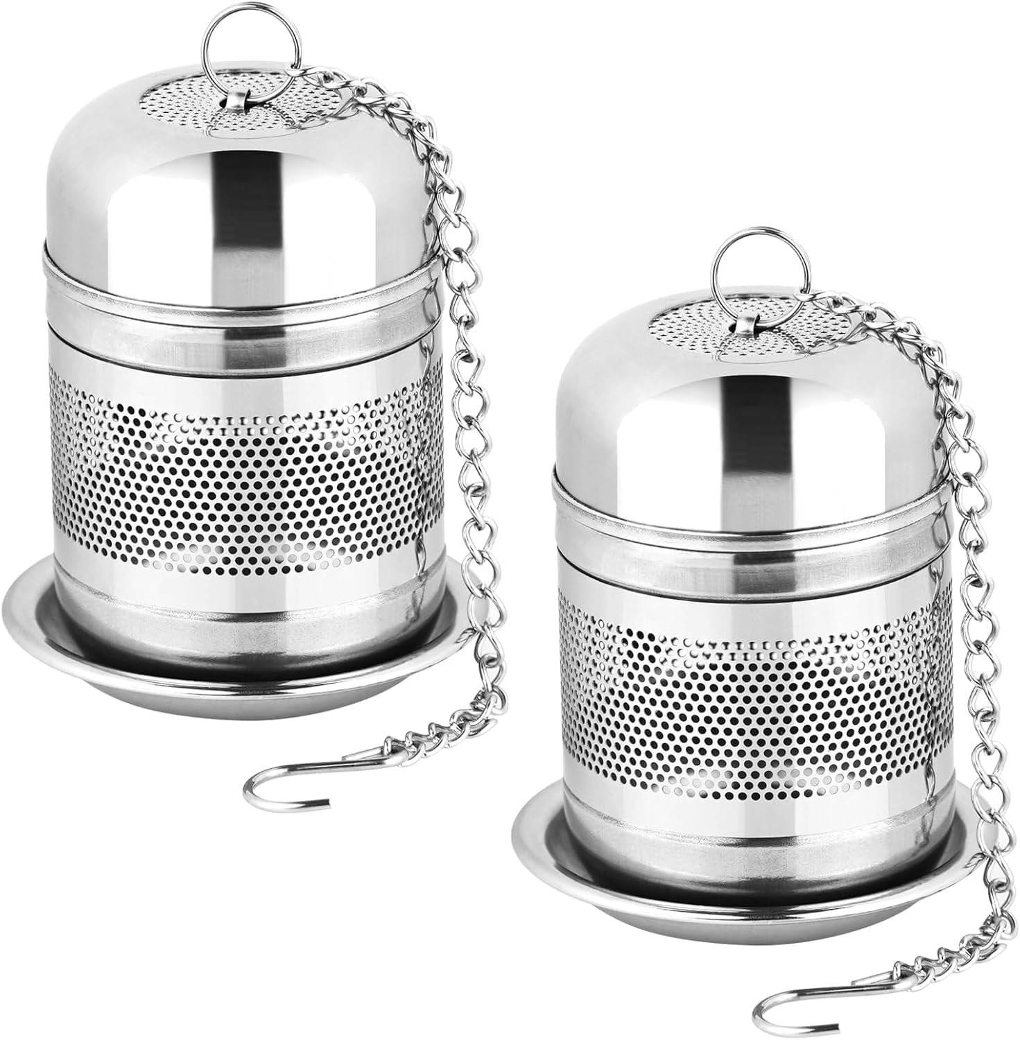 Set of 2 Tea Ball Tea Filters, with Coaster and Chain, 304 Stainless Steel, Fine Mesh Tea Filter, Reusable Tea Ball