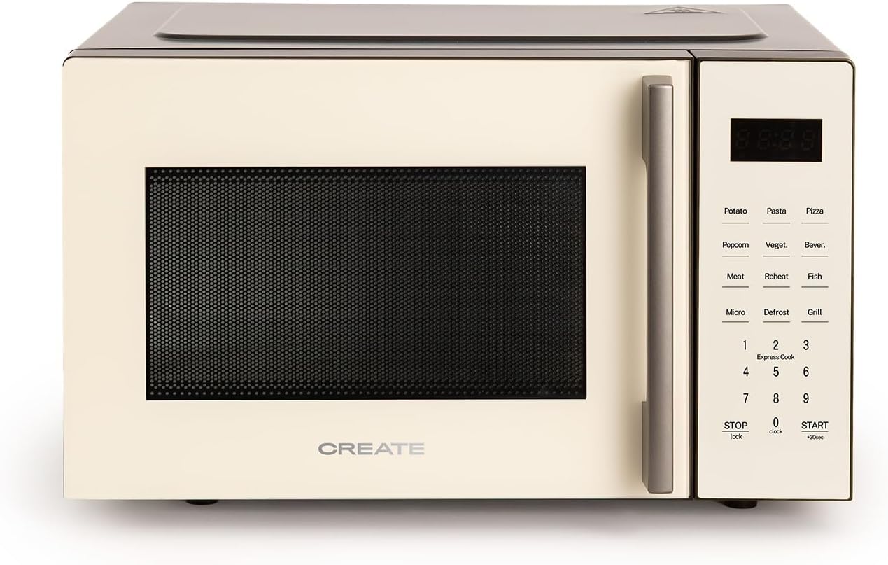 CREATE Microwave Studio/Microwave with Grill Function and Oven Cream White/Capacity 23 L, Turntable Diameter 28.5 mm, 10 Power Levels, 8 Automatic Programs, 3 Grill Modes, LED Display, 1000 W