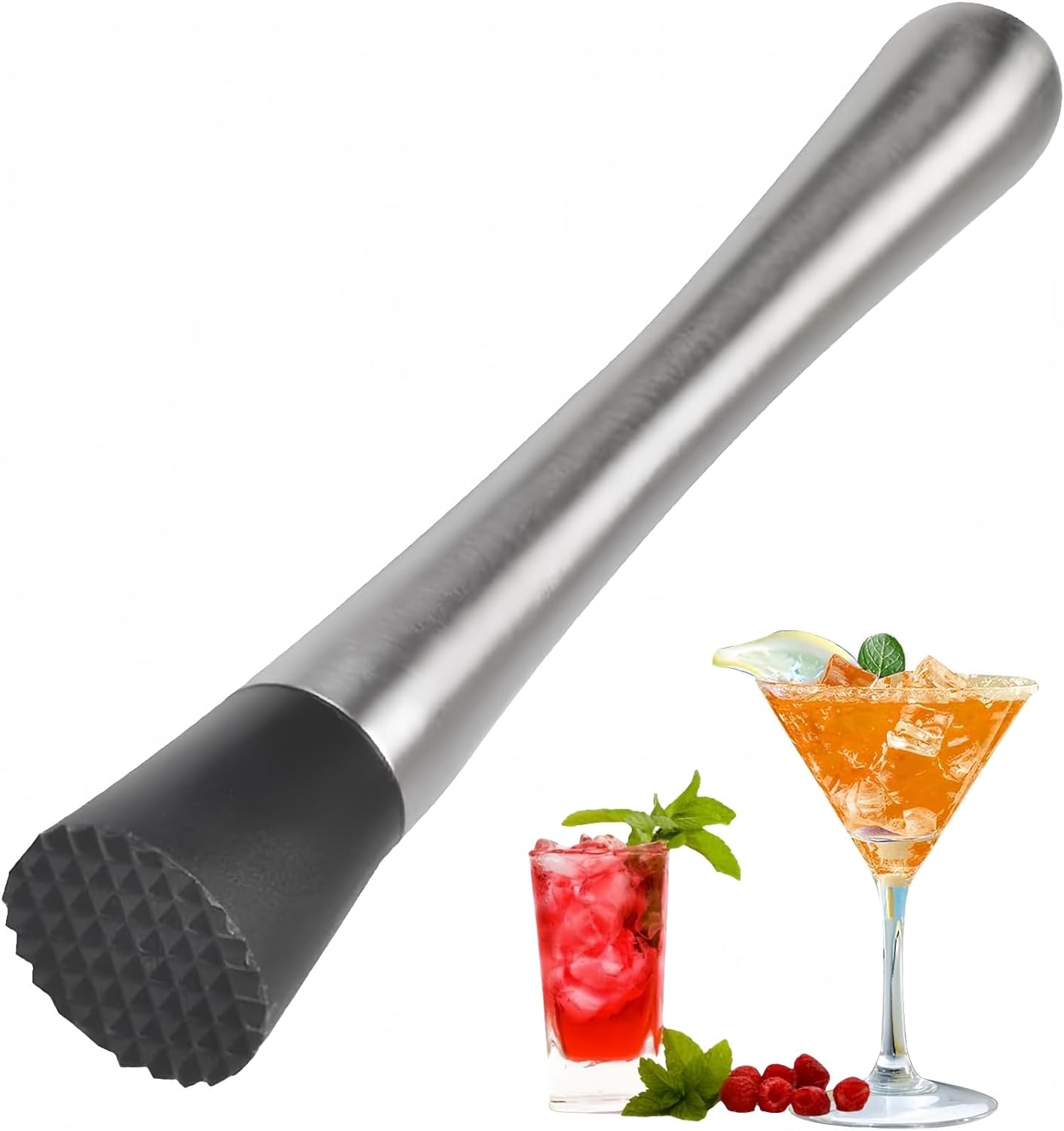 Heanvmyss Store Heanvmyss Professional Cocktail Muddler, Cocktail Muddler, Stainless Steel Ice Crusher, Cocktail Masher, Multifunctional Mixer Pestle for Drinks, Juices, Ice Cubes, Fruits (25 cm)
