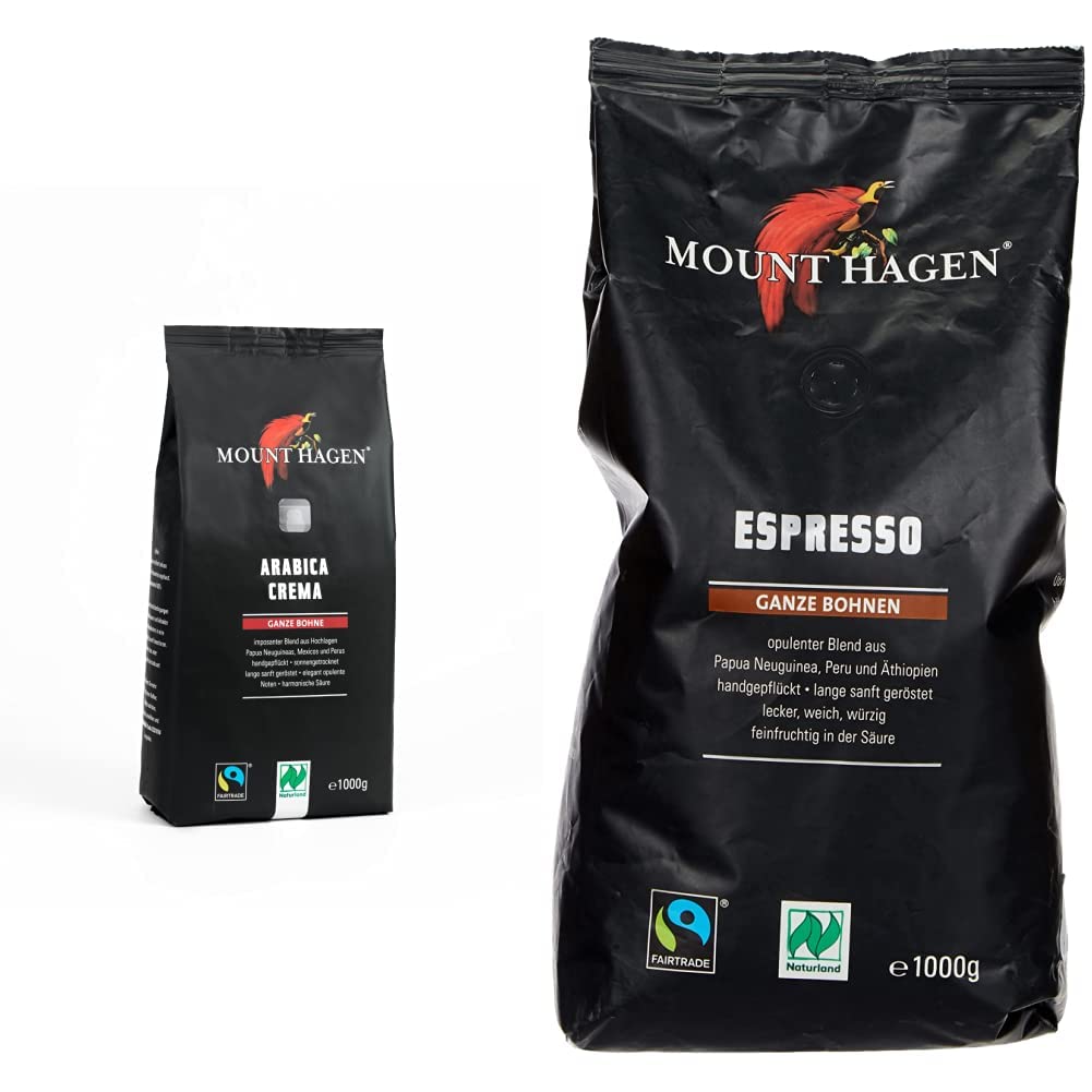 Mount Hagen Bio ft Naturland roasted coffee arabica crema, 1kg whole bean &, dark roast, organic ft naturalland espresso, 1kg whole bean