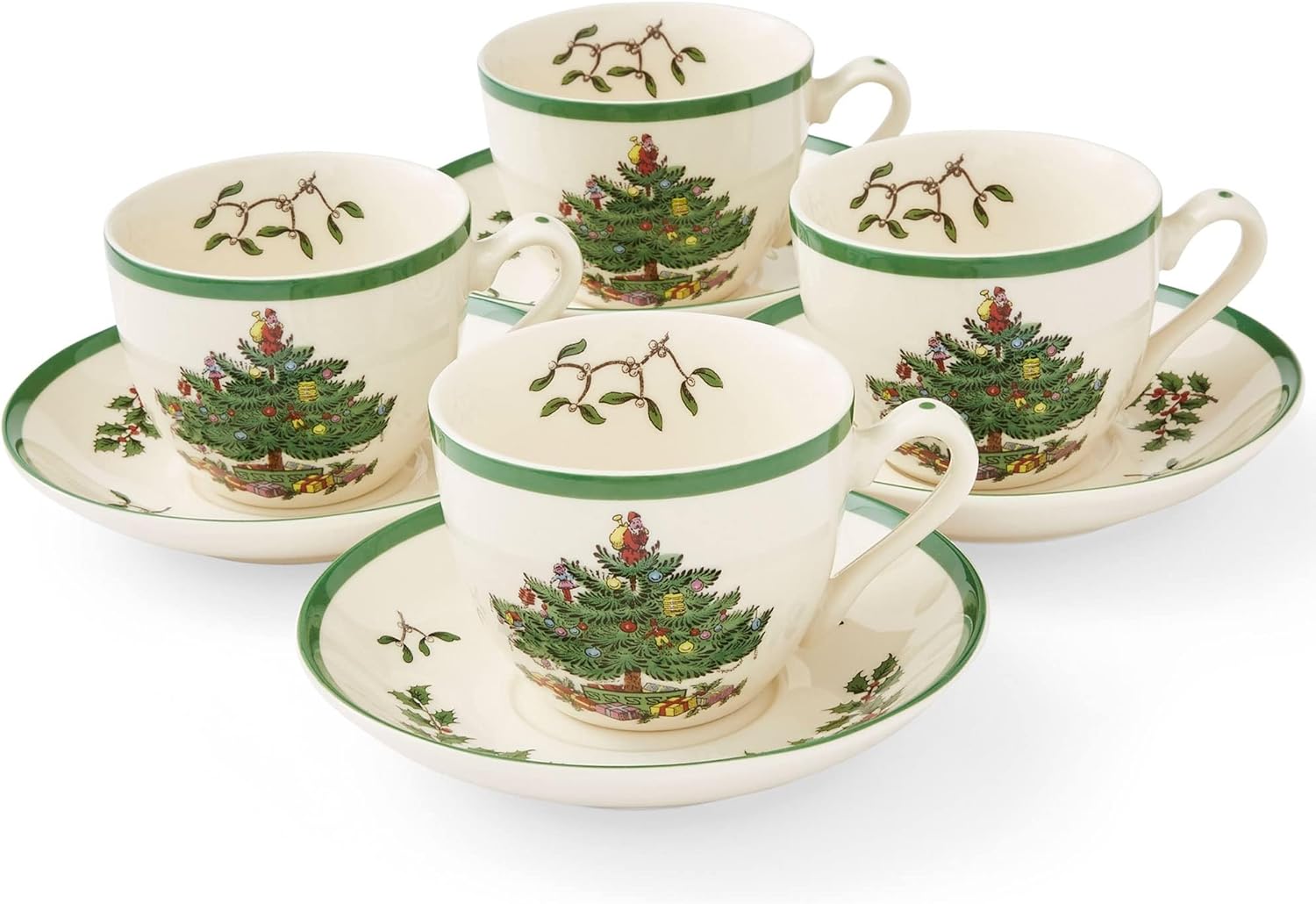 Portmeirion Spode Tea Cup and Saucer Set of 4, Ceramic Multi-Colour, 9 x 9 x 7 cm