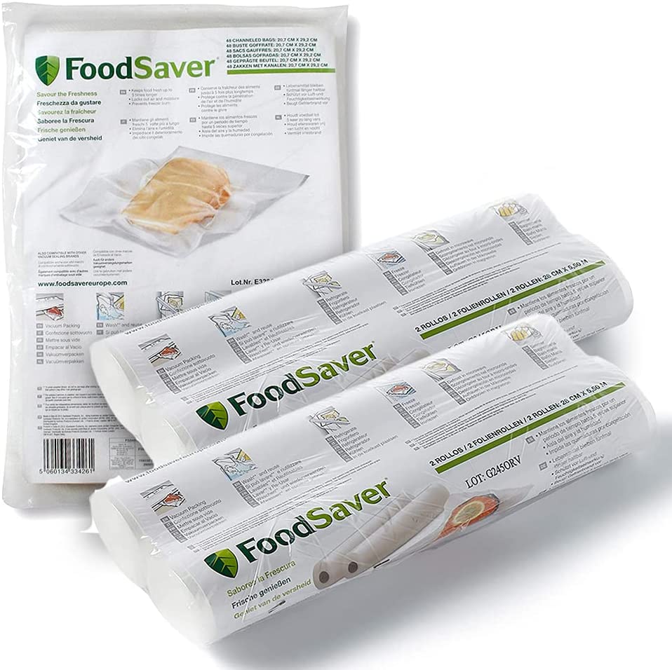 FoodSaver Food Saver Set of 4 Rolls 28cm x 5.5 m and 48 Bags 20cm x 29cm Heat Sealabl