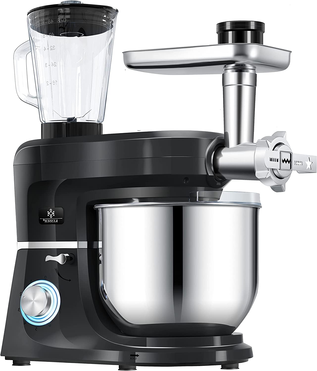 KESSER® 3-in-1 Universal Food Processor K-KM 3000 with Meat Mincer, Kneading Machine, Multifunctional Mixing Machine, 5.5 L Bowl with 3 Mixing Tools, 1.5 L Juicer, Sausage Set, Pasta & Cookie Moulds, Black