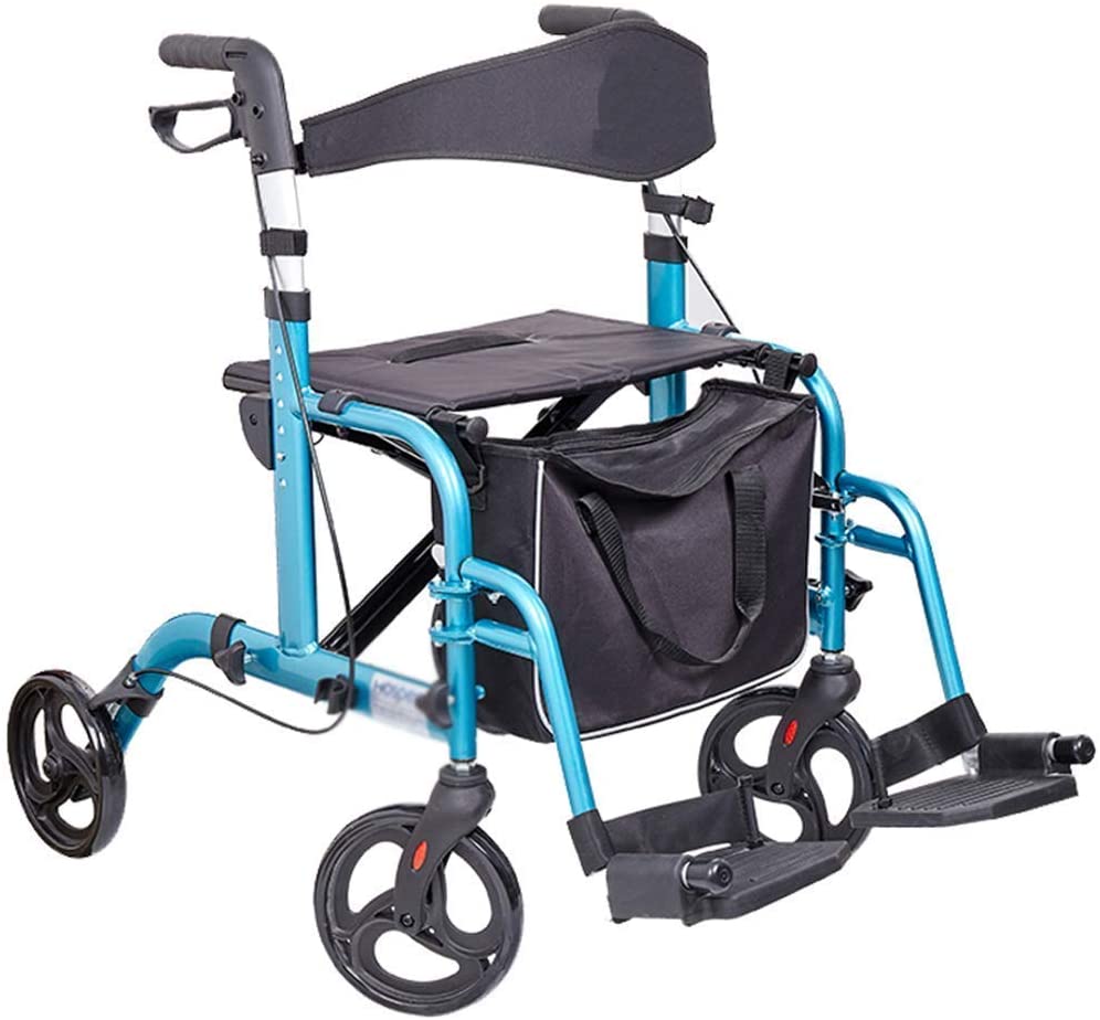 FACAIA Praktischer Einkaufswagen, Walker, klappbares Allrad-Rollatorgehäuse aus Aluminium, Sitz mit Rückenlehne und Einkaufskorb, einstellbare Höhe, Handbremse, klappbares