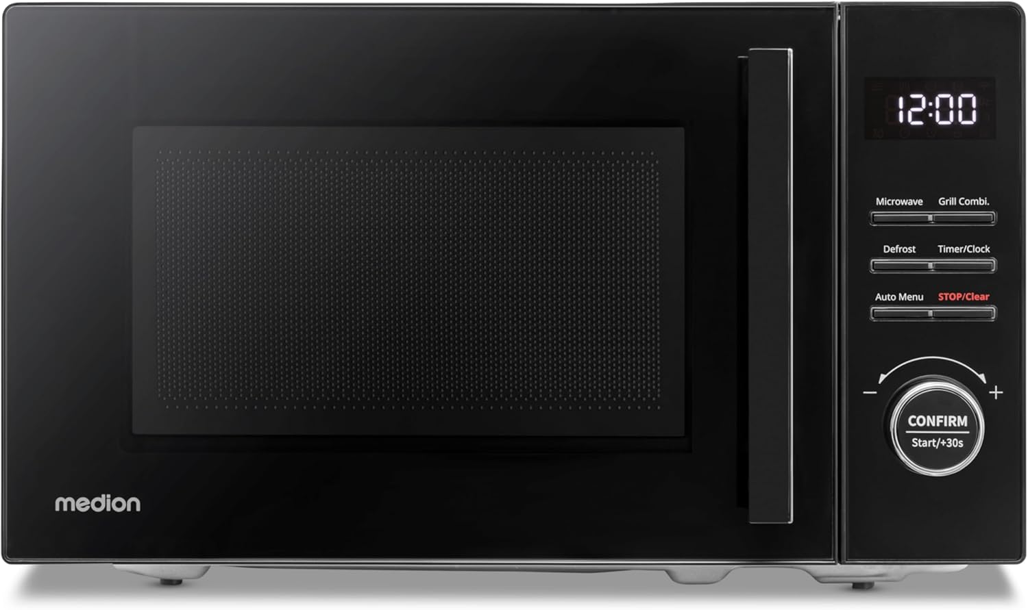MEDION MD12021 Small Microwave with Grill (20 Litres, 800 Watt, 1000 Watt Grill, 8 Automatic Programmes Including Defrost Function, 5 Power Levels, 95 Minute Timer, Turntable, MD12021) Black