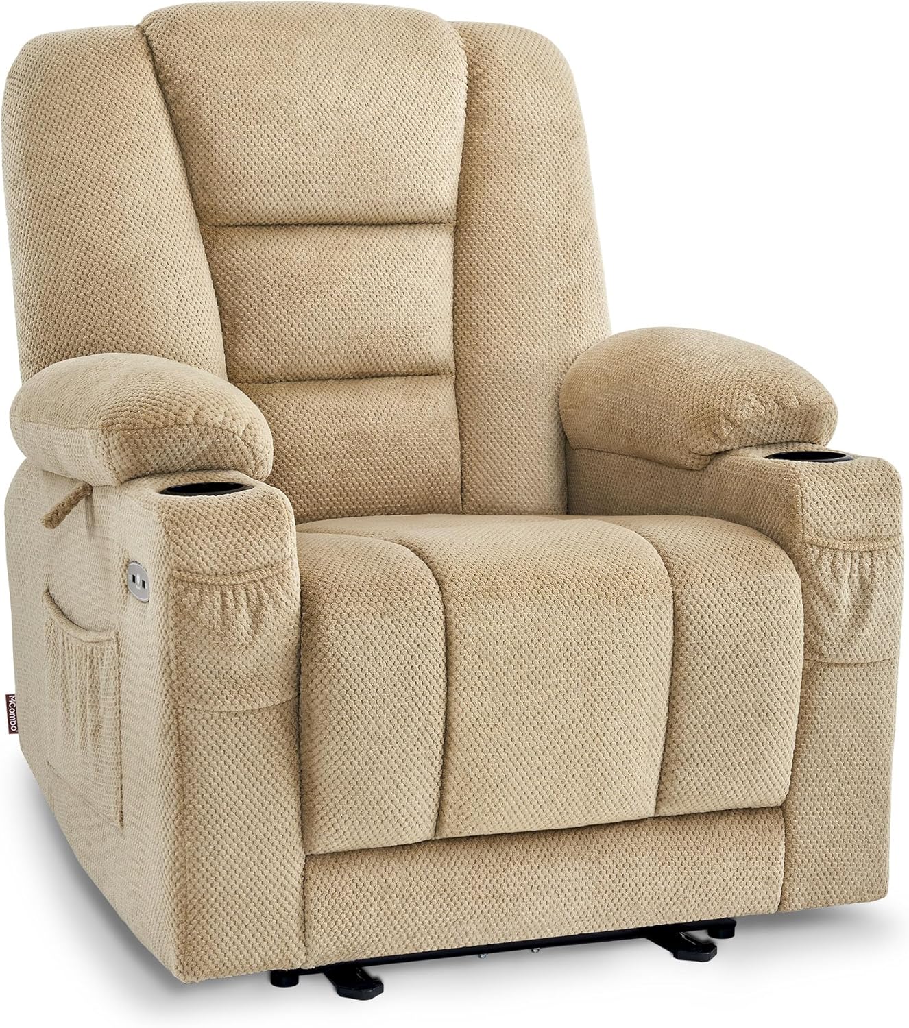 MCombo Store M MCombo Electrically Adjustable TV Chair, Recliner Chair with Reclining Function, TV Chair with Massage & Heat Function, USB & Drink Holder, 35D Full Foam Seat Cushion 7008 (Fabric, Beige)