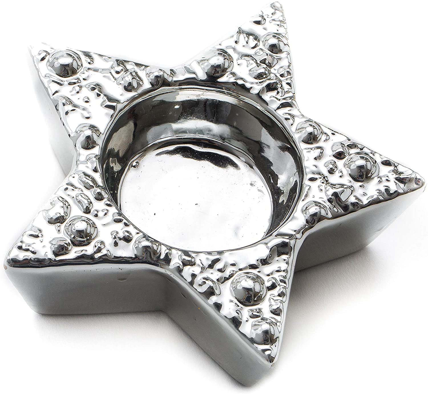 DARO DEKO Daro Decorative Ceramic Star Tea Light Holder Silver 12 Cm X 12 Cm