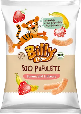 Billy Tiger Children's snack Pufuleti banana & strawberry from 3 years, 35 g