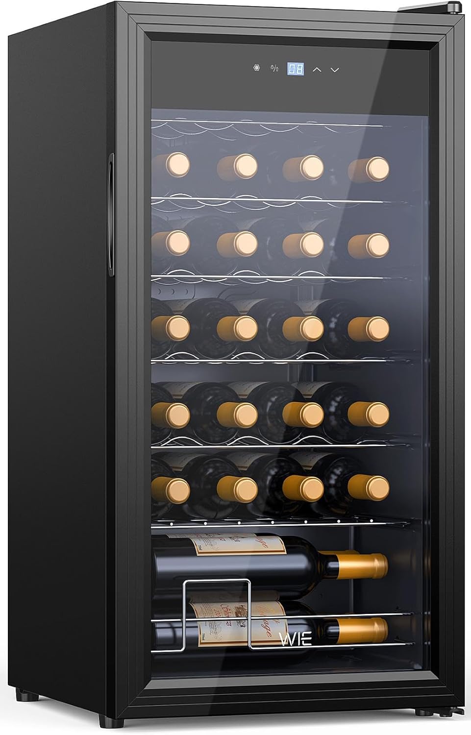 WIE Wine Fridge 12 Bottles 28 Bottles Freestanding, Black