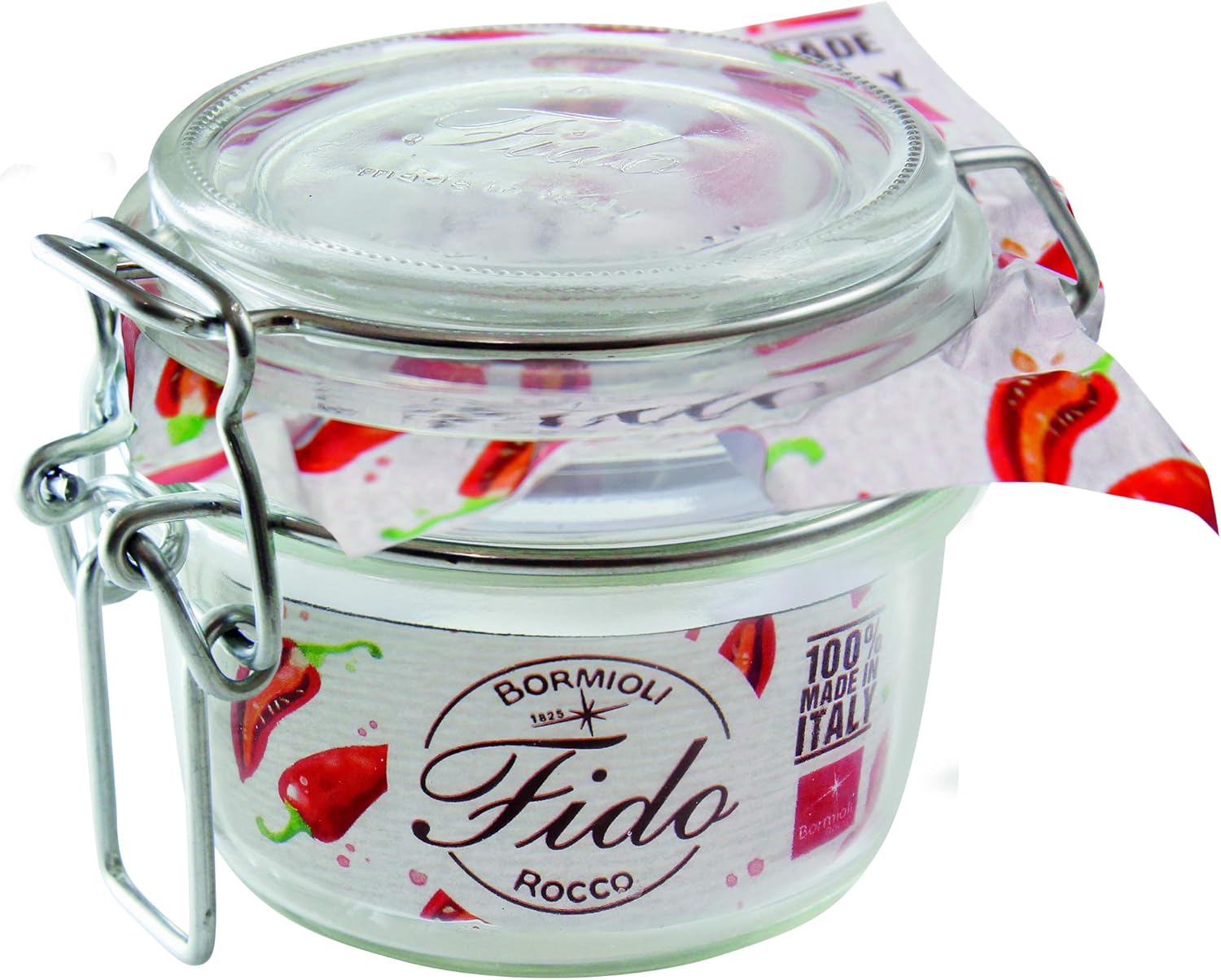 Bormioli Rocco Fido 58297 Wire Clip Jars 125 ml (Pack of 6, Glasses with Rubber, Preserving Jars, Dessert Jars, Jam Jars)