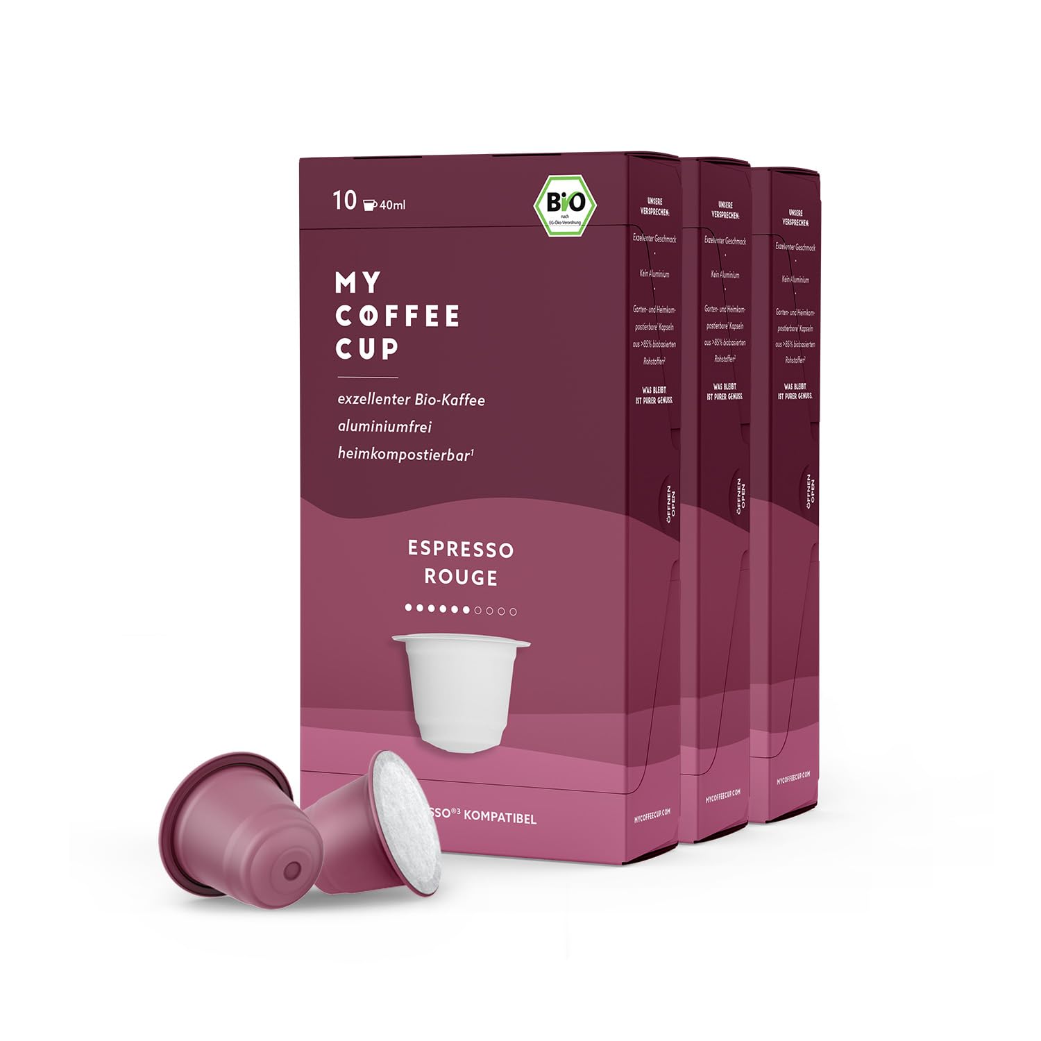 MY-COFFEE CUP My Coffee Cup – ESPRESSO ROUGE – Organic Coffee 3 Packs I 30 Coffee Capsules I Coffee Capsules for Nespresso®³ Capsule Machines I 100% Home and Garden Compostable I Sustainable 0% Aluminum