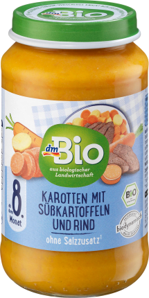 dmBio Menu Carrots with sweet potatoes and beef from the 8th month, Demeter, 220 g