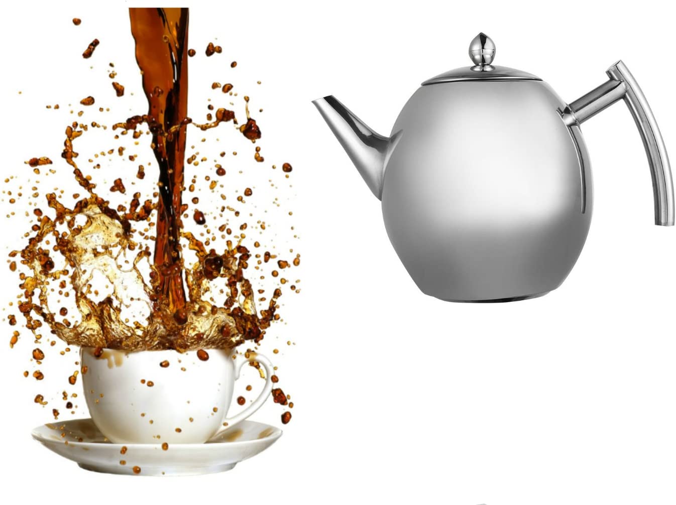 ZJchao Teapot with Tea Filter Coffee Pot Stainless Steel for Kitchen Cafe Hotel Restaurant Office 1.5L