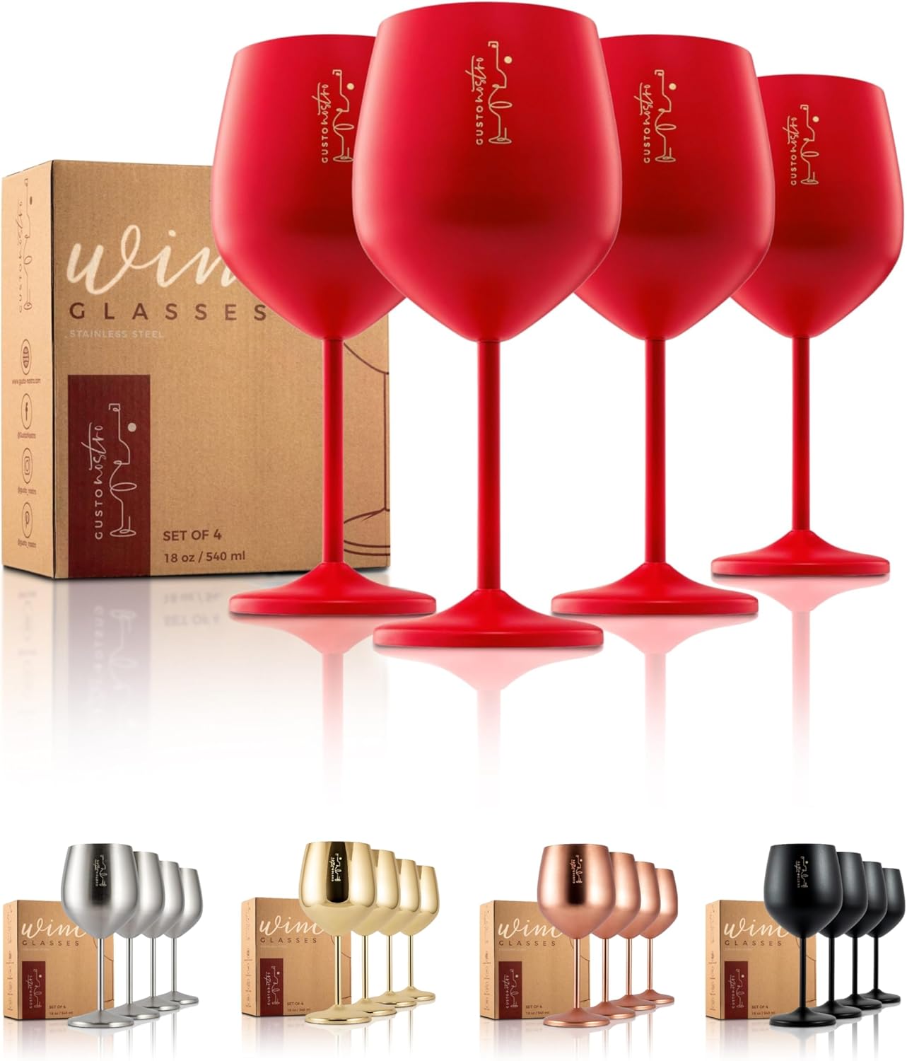 Gusto Nostro Store Gusto Nostro Valentine\'s Day Stainless Steel Stemed Wine Glass - Unbreakable Wine Goblets 19oz - Elegant Red Drinkware for Wine Champagne Cocktails (Pack of 4) Valentine\'s Day