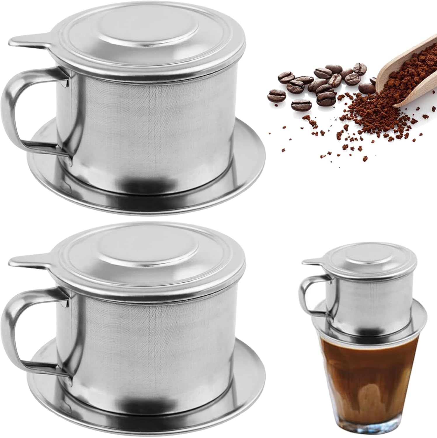 Vietnamese Coffee Filter 2 Pieces Stainless Steel Washable Cafe Accessories