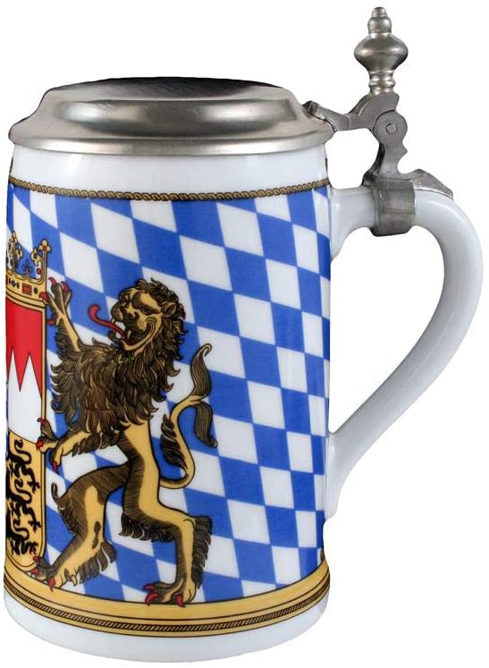 Seltmann Weiden 001.617239 Bierstein with Lid 0.75 L Bavaria Blue / White / Beige / Red