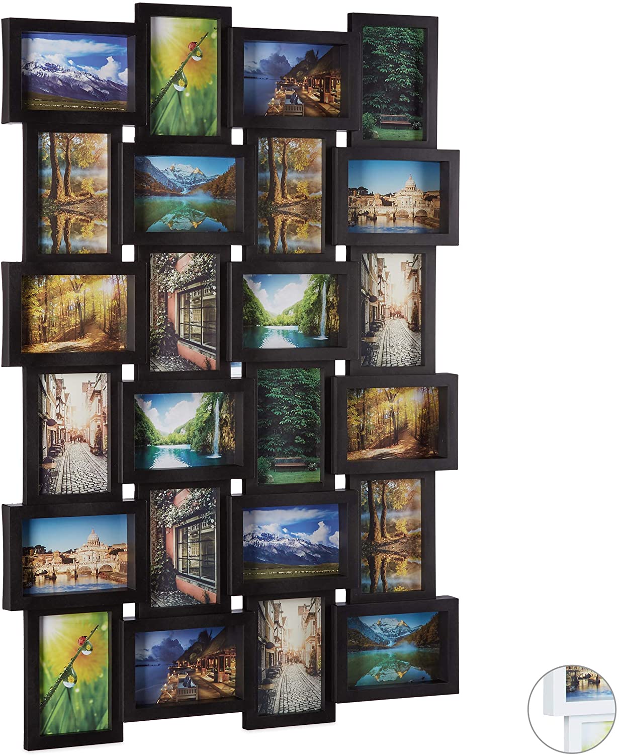 Relaxdays Photo Frame for 24 Photos, Create Your Own Photo Collage H x W x D: 59 x 86 x 2.5 cm, black or white
