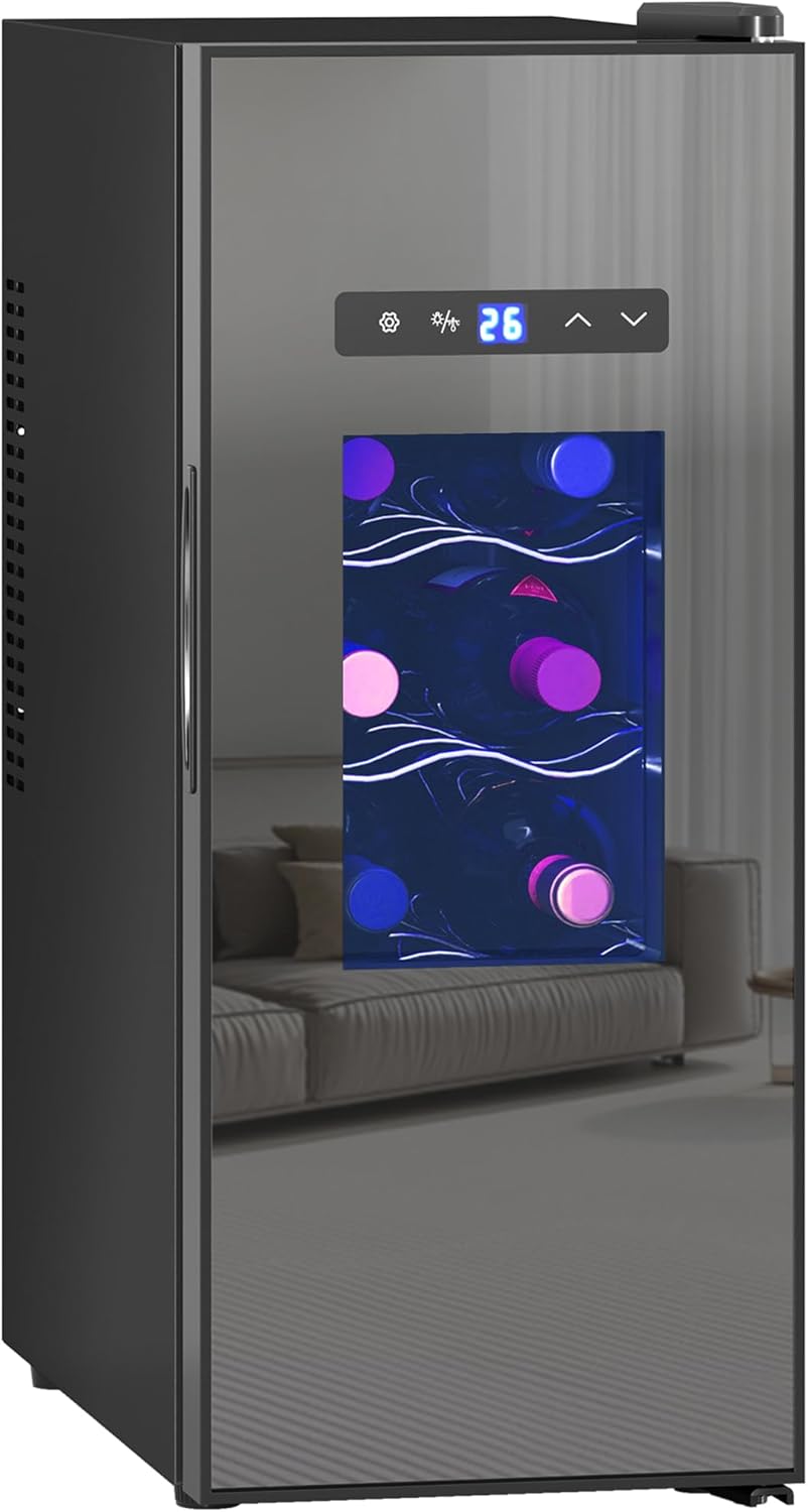 HOMCOM Wine Fridge Compressor 12 Bottles 30 L Drinks Fridge, Bottle Fridge 8-18 °C with Adjustable Shelf, Touch Screen, Glass Door, LED Lighting, Black
