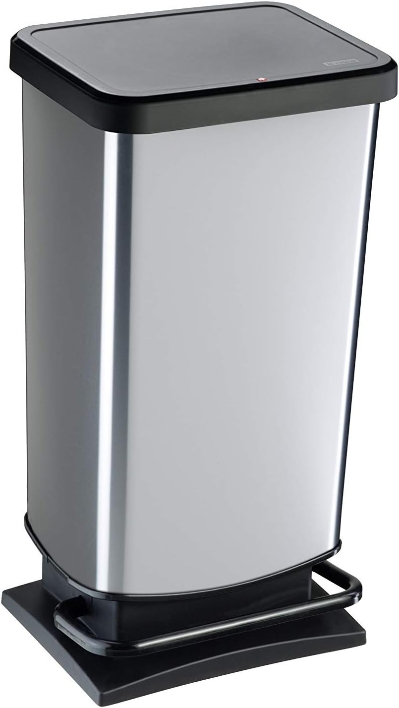 Rotho Paso Rubbish Bin, 40 L with Pedal and Lid, Plastic (PP) BPA-Free, Metallic Silver, 40 L (35.3 x 29.5 x 67.6 cm), Silver