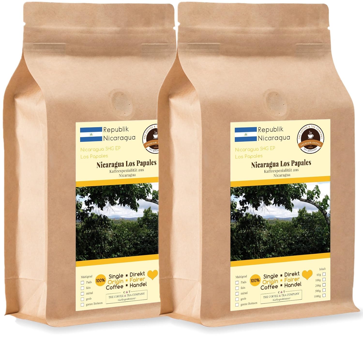 Kaffee Globetrotter Coffee Globetrotter - Coffee With Heart - Nicaragua Los Papales - 2 x 1000 g Coarse Ground - for Fully Automatic Coffee Grinder - Roasted Coffee Fair Trade | Refill Pack Economy Pack