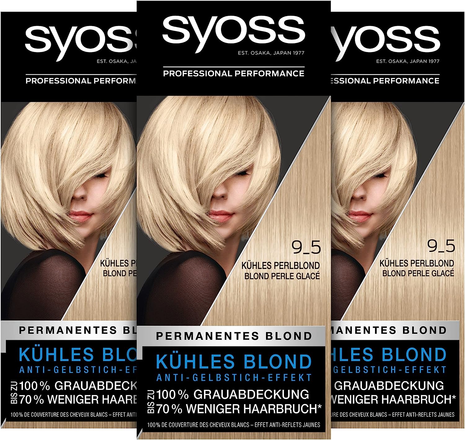 Syoss Color Colouration, 9_5 Cool Pearl Blonde Level 3 (3x 115 ml), Permanent Colouration for Up to 10 Weeks of Color Intensity and 70% Less Hair Breakage*, ‎cool