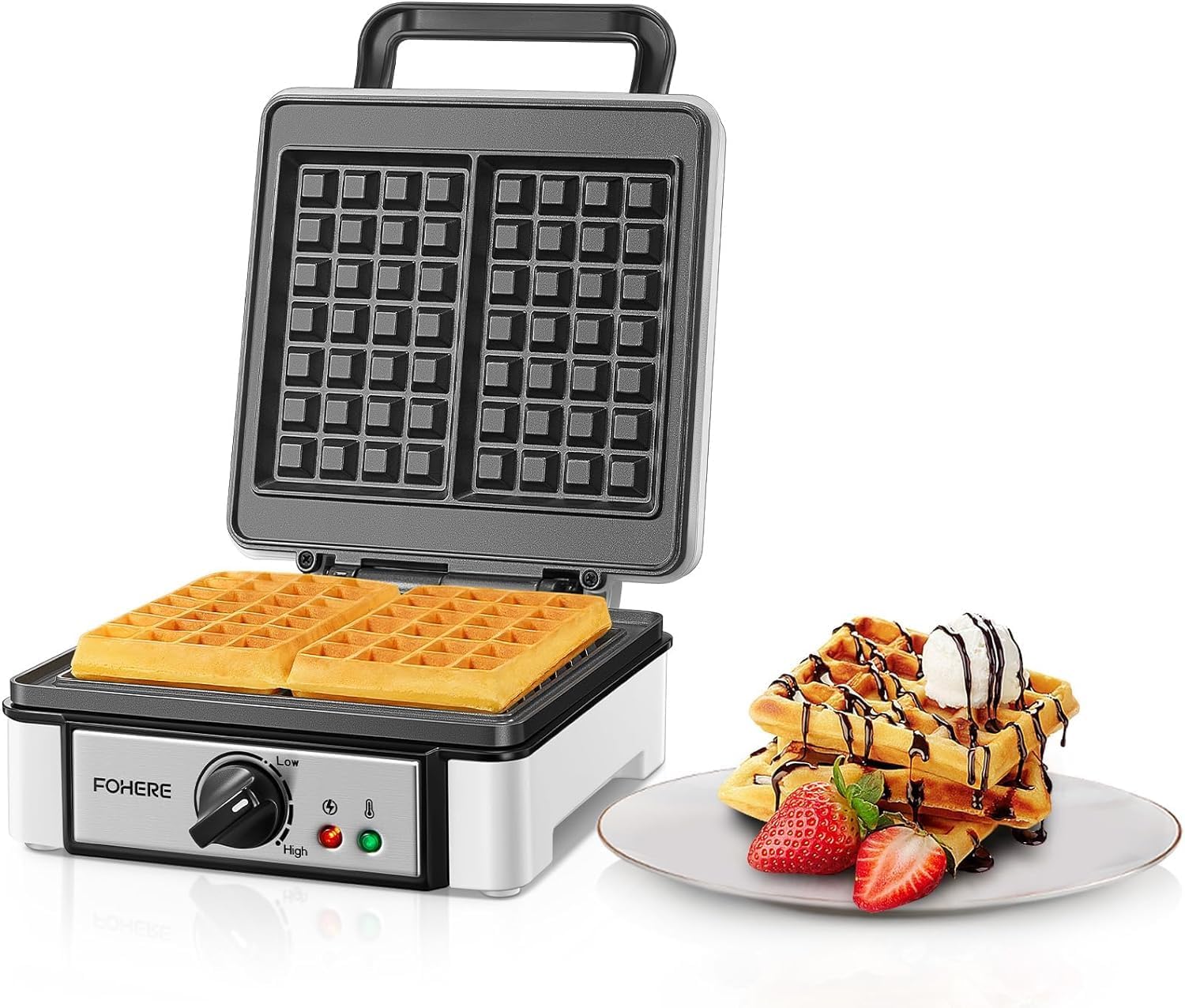 XL 2 Waffle Irons 1200 Watt Waffle Maker Panini Grill Waffle Toaster Electric Grill XXL Waffle Maker Non-Stick Coating FOHERE Waffle Maker