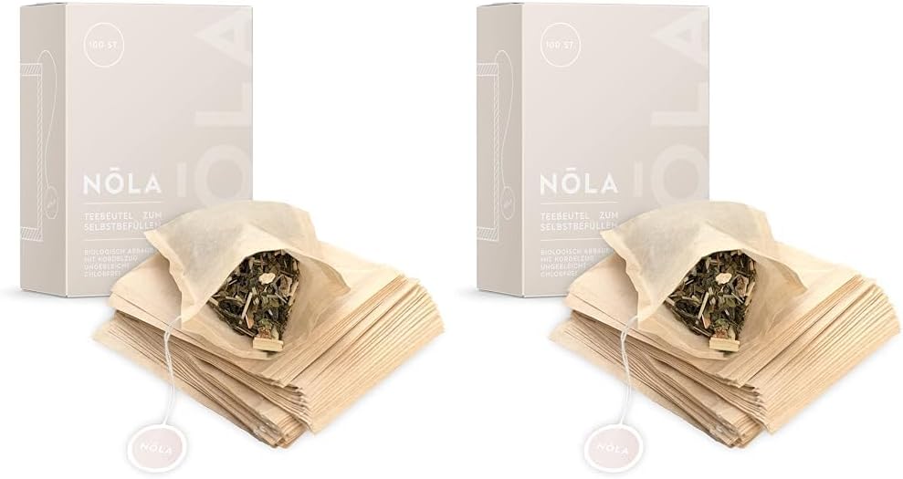 NOLA Disposable Tea Bags for Loose Tea (Pack of 100) - Biodegradable & Recyclable - with Drawstring - 9.5 x 8 cm - Also Suitable for Teapots (Pack of 2)