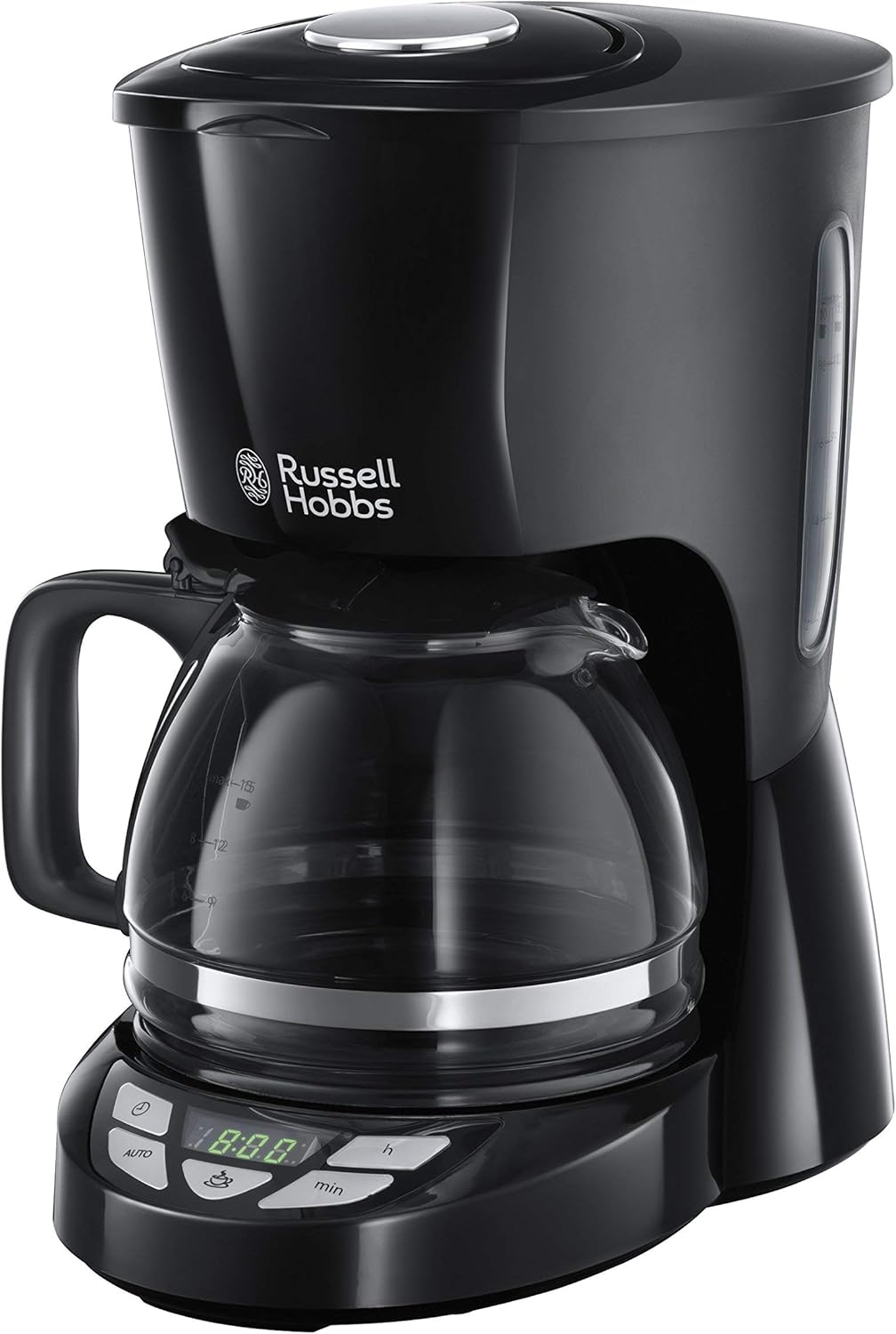 Russell Hobbs Coffee Maker [Digital Timer, Shower Head for Optimal Extraction & Aroma] Textures+ (max 10 cups, 1.25l glass carafe, warming plate, drip stop) Filter Coffee Maker 22620-56, Black