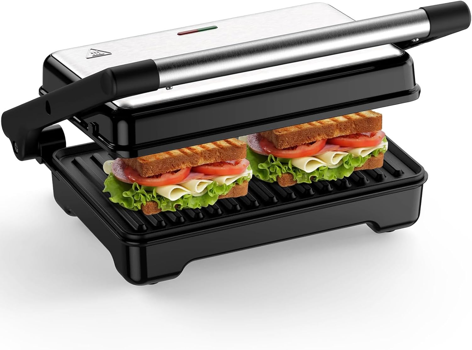 YASHE Sandwich Maker, 1500 W Panini Grill, XXL Non-Stick Plates, Automatic Temperature Control, Indicator Lights, for 2 Slices