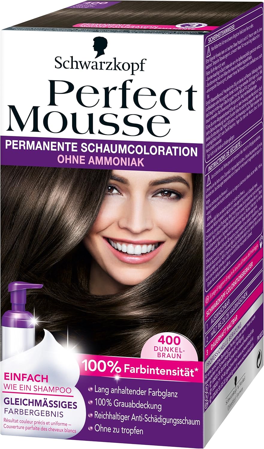Perfect Mousse Permanent Foam Color 400 Dark Brown Pack of 3