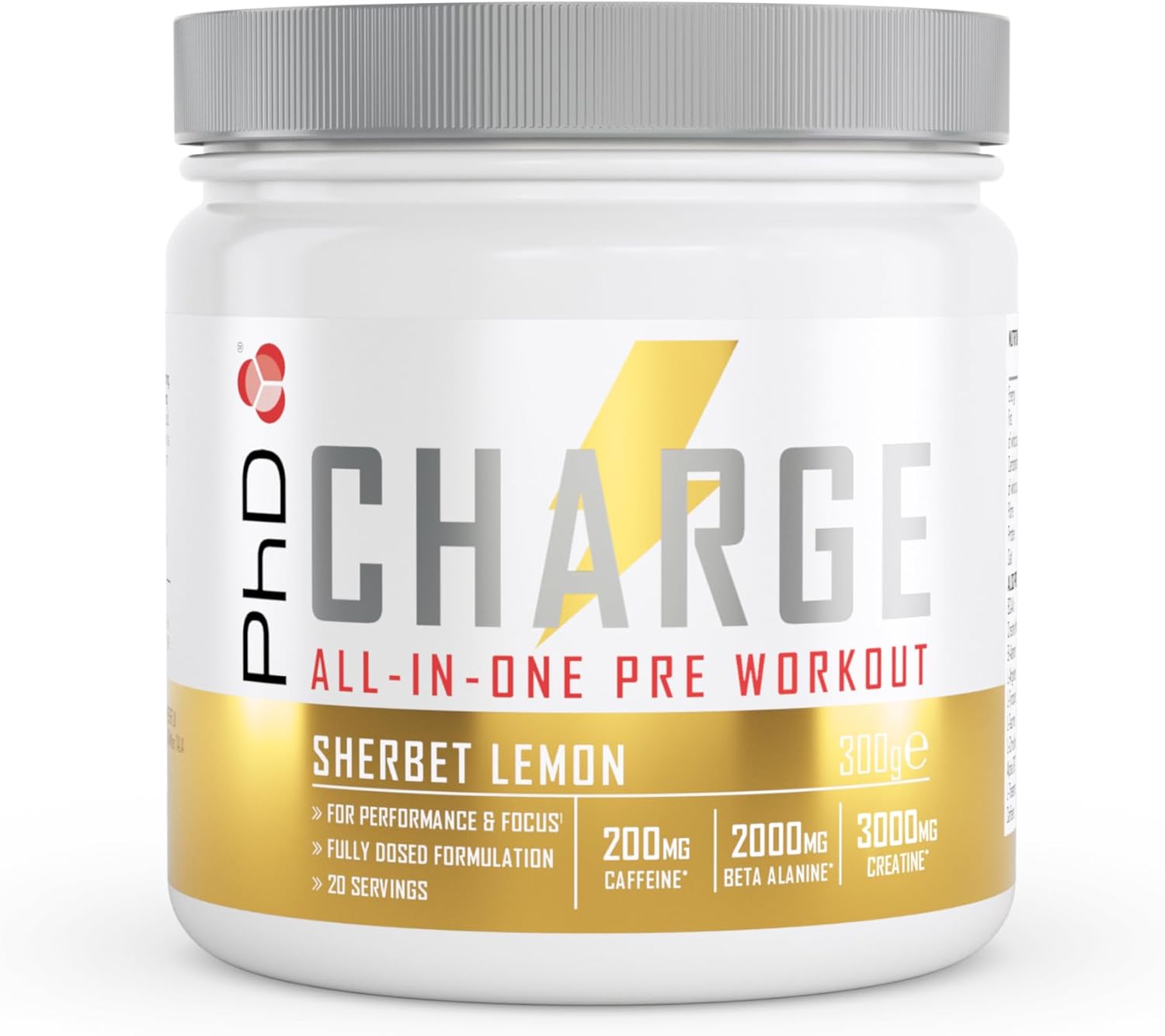 PHD POWDER PRE WKT CHARGE SHERBERT LEMON 300G EU6 1