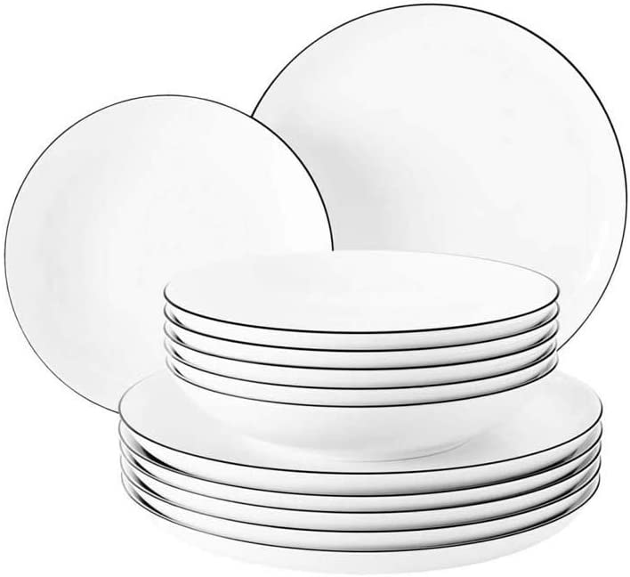 Seltmann Weiden 001.737148 dinner set, 12 pieces, Lido Black Line, porcelain, white, 32.3 x 32.3 x 23.5 cm