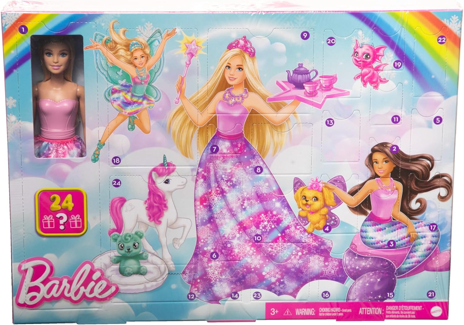 Barbie Dreamtopia HVK26 Fairy Tale Advent Calendar with Doll and 24 Surprises such as Pets, Fashion and Accessories