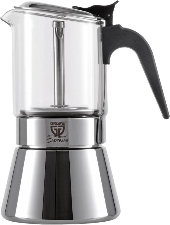 GRAWE GRÄWE Stainless Steel Espresso Maker with Glass Jug, Suitable for Induction and All Hobs, Dishwasher Safe, 6 Cups, 260 ml