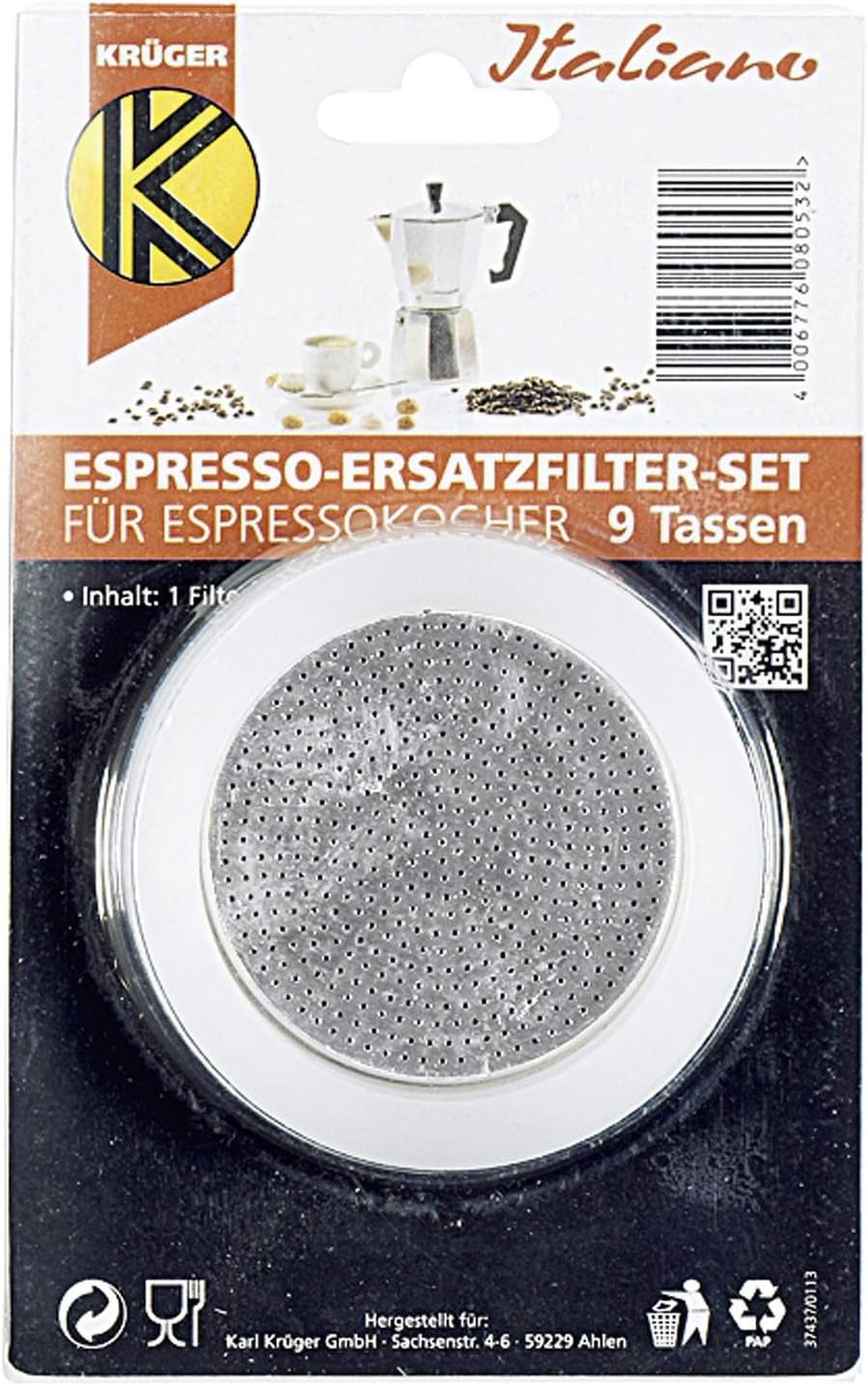Kruger Karl Krüger 506s 1 Filter and 3 Eichtr. f. Espressok 9 t, silicone, white