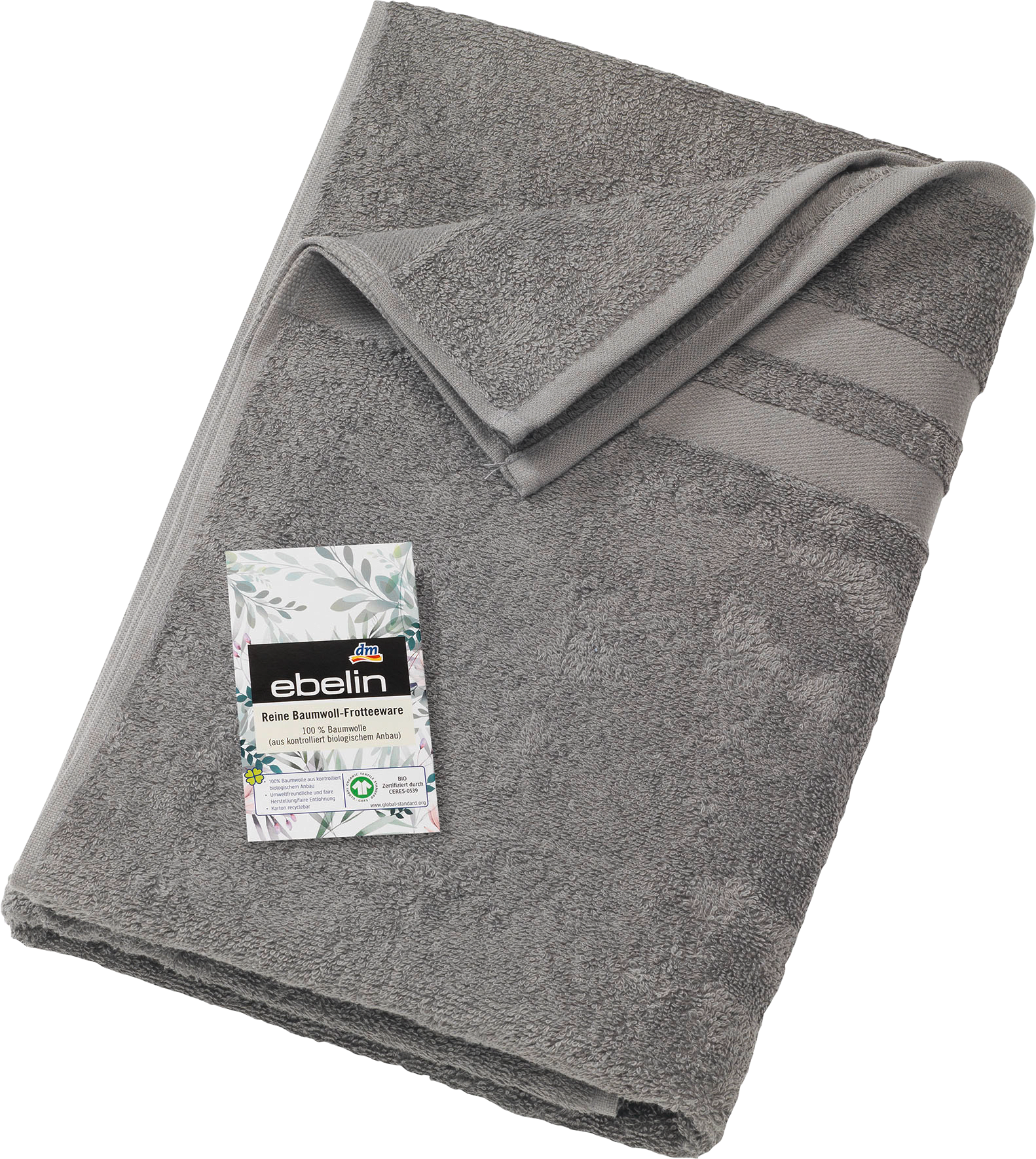 ebelin Shower Towel Made Of Terry Gray 100% Cotton Gots Certified, 1 Pcs
