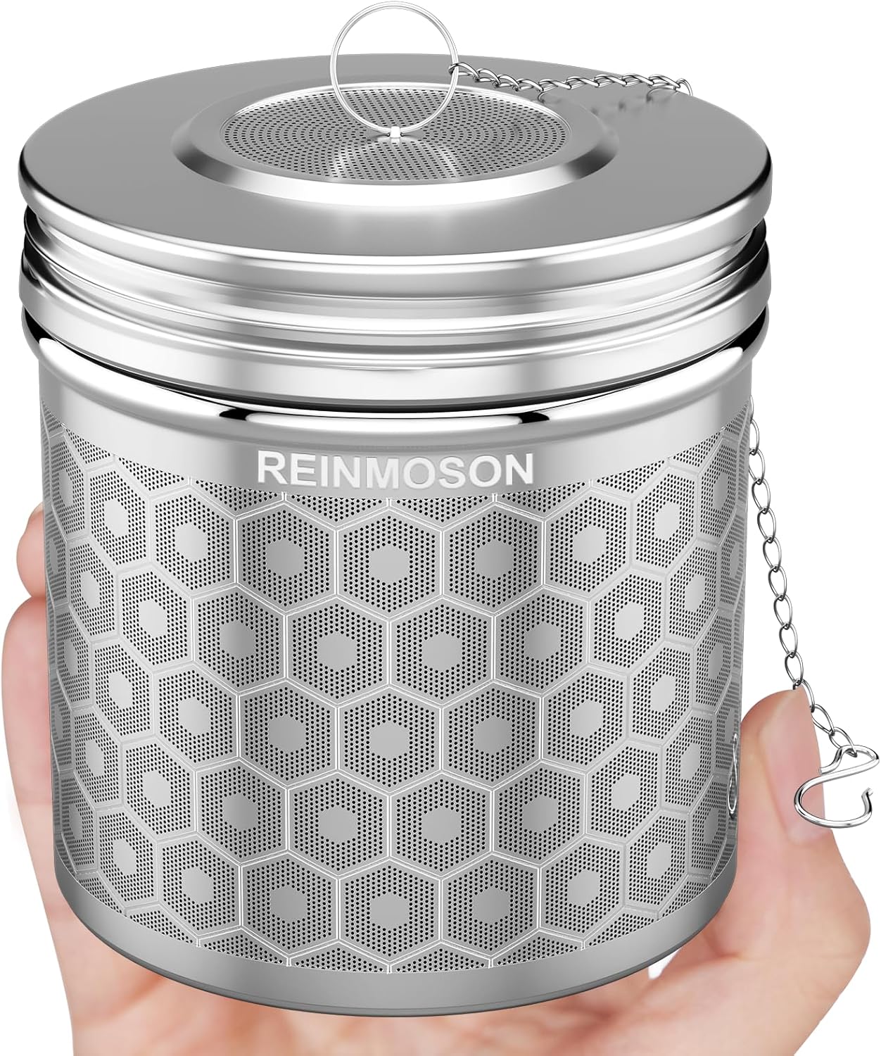 Reinmoson Edelstah Extra Large Tea Strainer for Loose Tea - 8.1 x 7.6 cm Spice Infuser with Extra Fine Mesh, 304 Stainless Steel Tea Balls - Tea Strainer for Cup Fine for Black Tea, Rooibos, Herbal