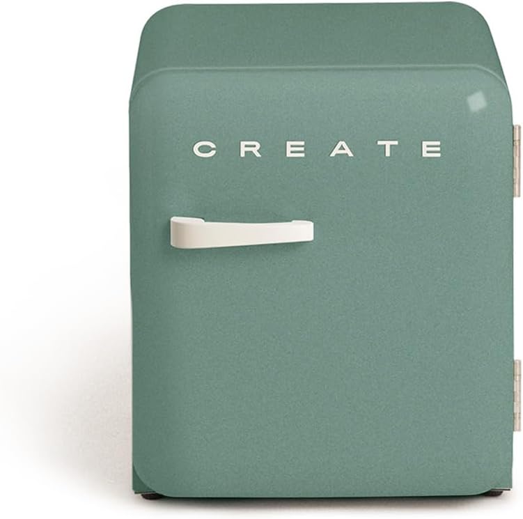 CREATE Retro Fridge 50 Off White Fridge in Sage Green, 85 W Handle, Minibar, One Shelf, Retro Design, 50 cm, Two Shelves, 48 ​​L Capacity, Energy Saving, 50 x 44 x 49.8 cm