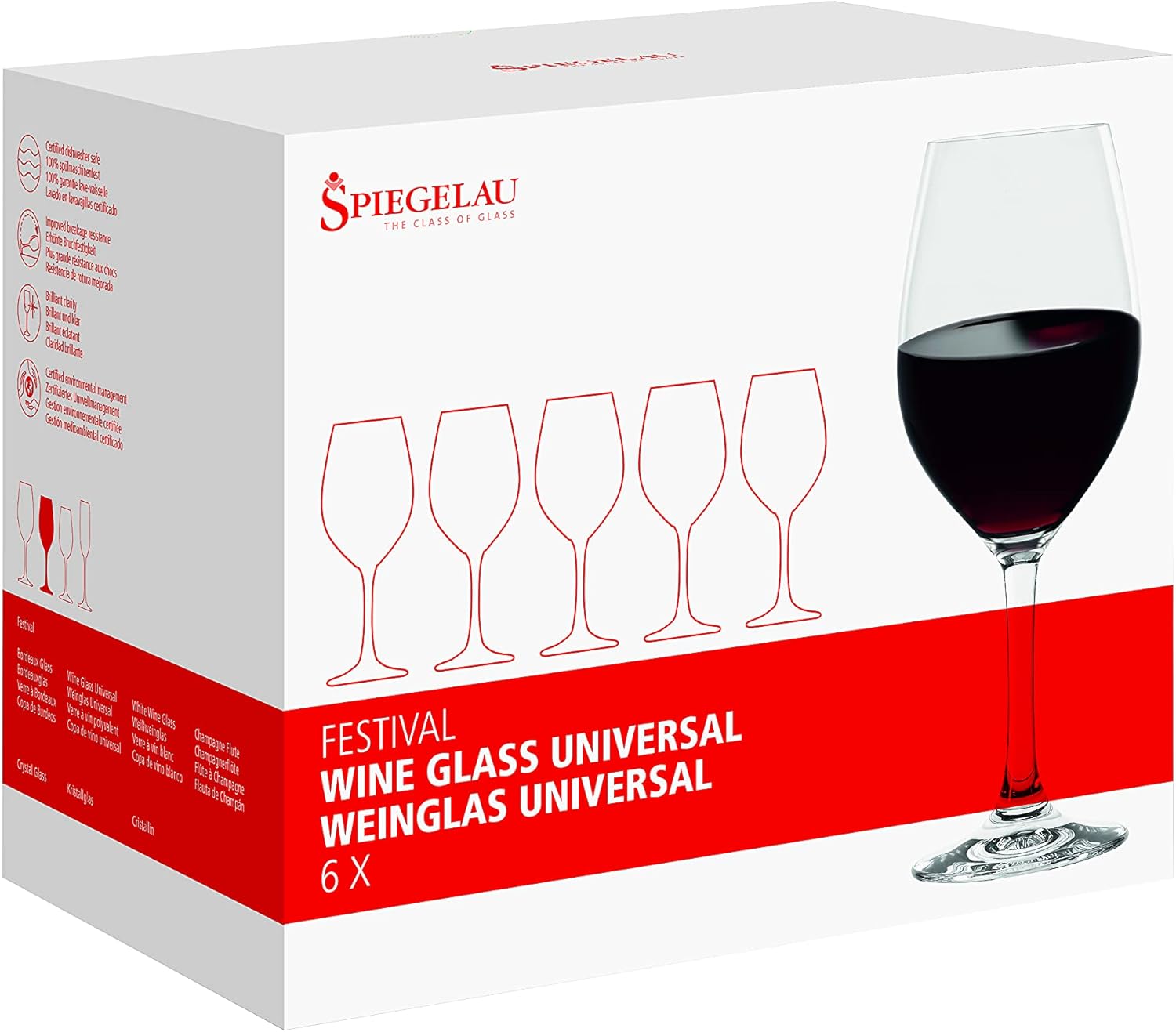 Spiegelau & Nachtmann, 6-Piece Wine Glass Set, Universal Glasses, Crystal Glass, 380 ml, Festival, 4020286