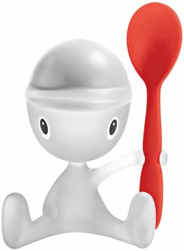 A Di Alessi Cico Egg Cup with Salt Castor and Spoon in Thermoplastic Resin, Ice