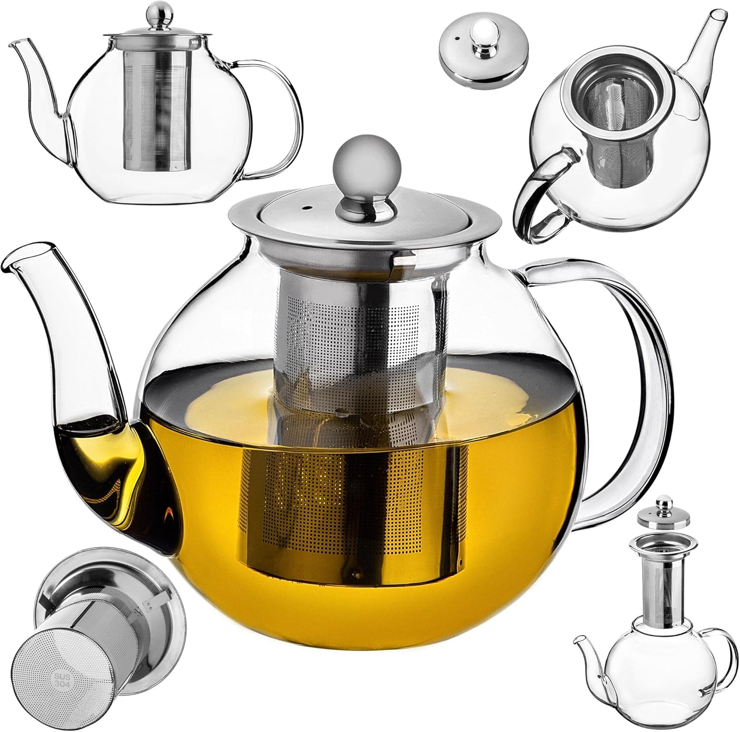 KADAX Teapot 800 ml with tea strainer, glass tea maker, heat-resistant glass teapot with removable strainer insert, tea maker, pot for different types of tea