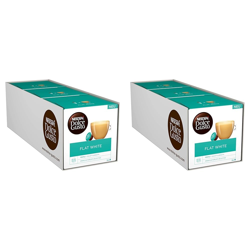 NESCAFÉ Dolce Gusto Flat White, 48 Coffee Capsules, Arabica and Robusta Beans, Creamy Milky Enjoyment, Coffee Creation, Coffee Shop Trend, Aroma Sealed Pack of 6 (3 x 16 Capsules)