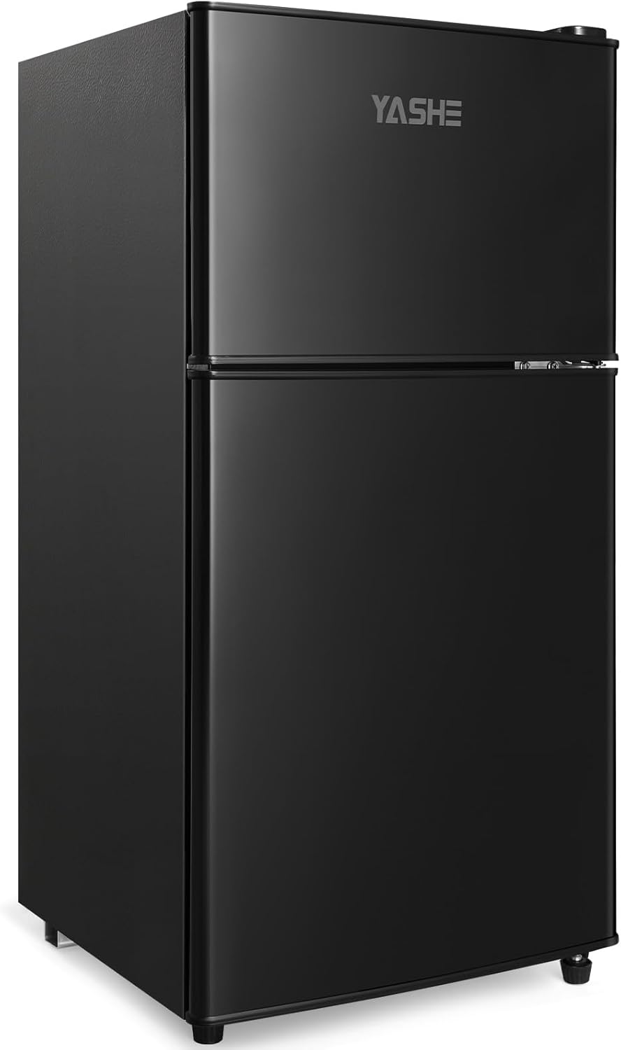 YASHE 86 Liter Cool Freezer Combination, 30 Liter Freezer, 56 Liter Fridge, Fridge with Freezer Compartment, Small, Refrigerators with 2 Interchangeable Doors, Compact, Quiet for Mini Kitchen, Office