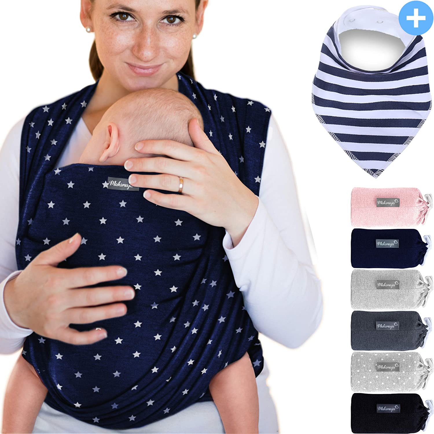 Makimaja 100% Cotton Baby Sling, Dark Grey, High Quality For Newborns and Babies up to 15 kg, Including Free Baby Bib