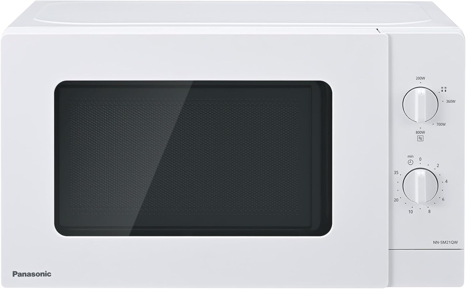 Panasonic NN-SM21QWEPG 20L Solo Microwave with Glass Bowl, 800 W, Defrosting Setting, 5 Power Levels, Rotary, Compact Design, Timer, White