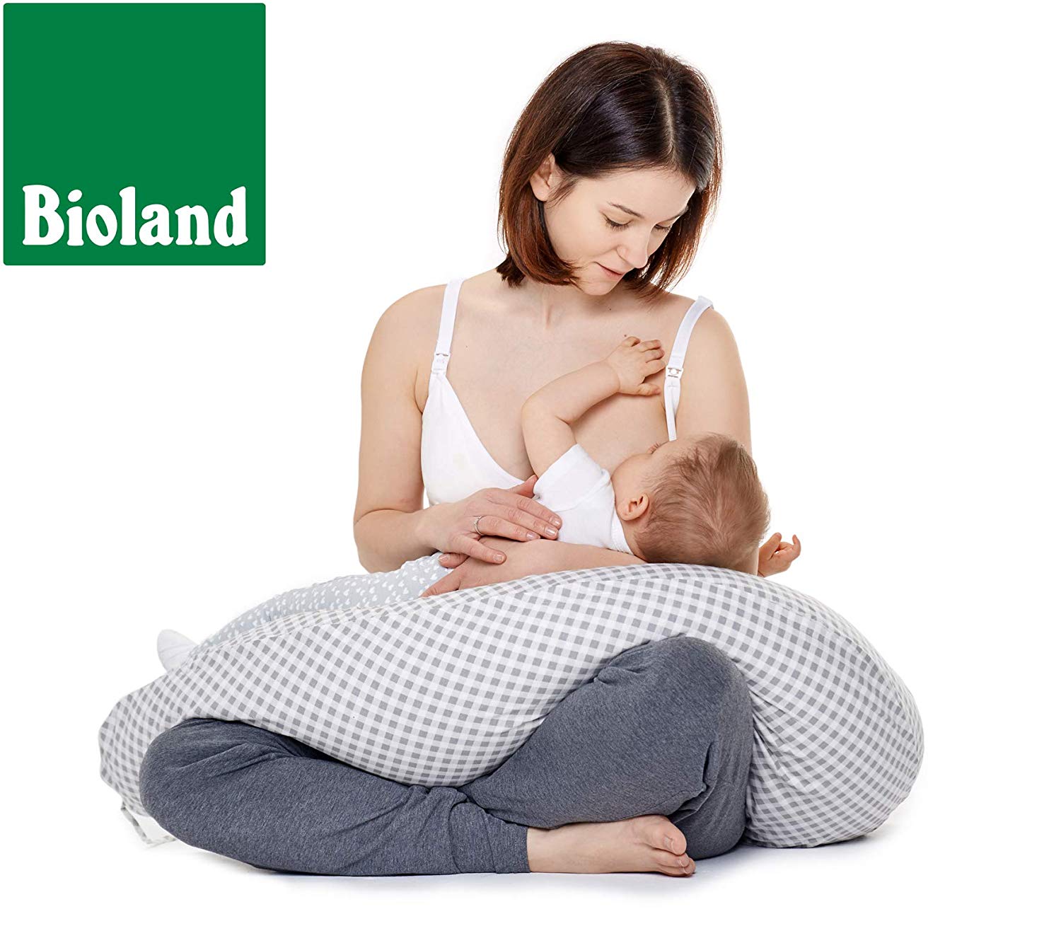 Be! Mama be Mama Organic Spelt Husk Pillow 190 cm Long Natural Product with Removable Cover Grey Checked